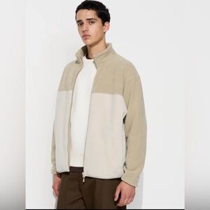 Uniqlo Men's Tan and Cream Fleece Jacket with Good condition